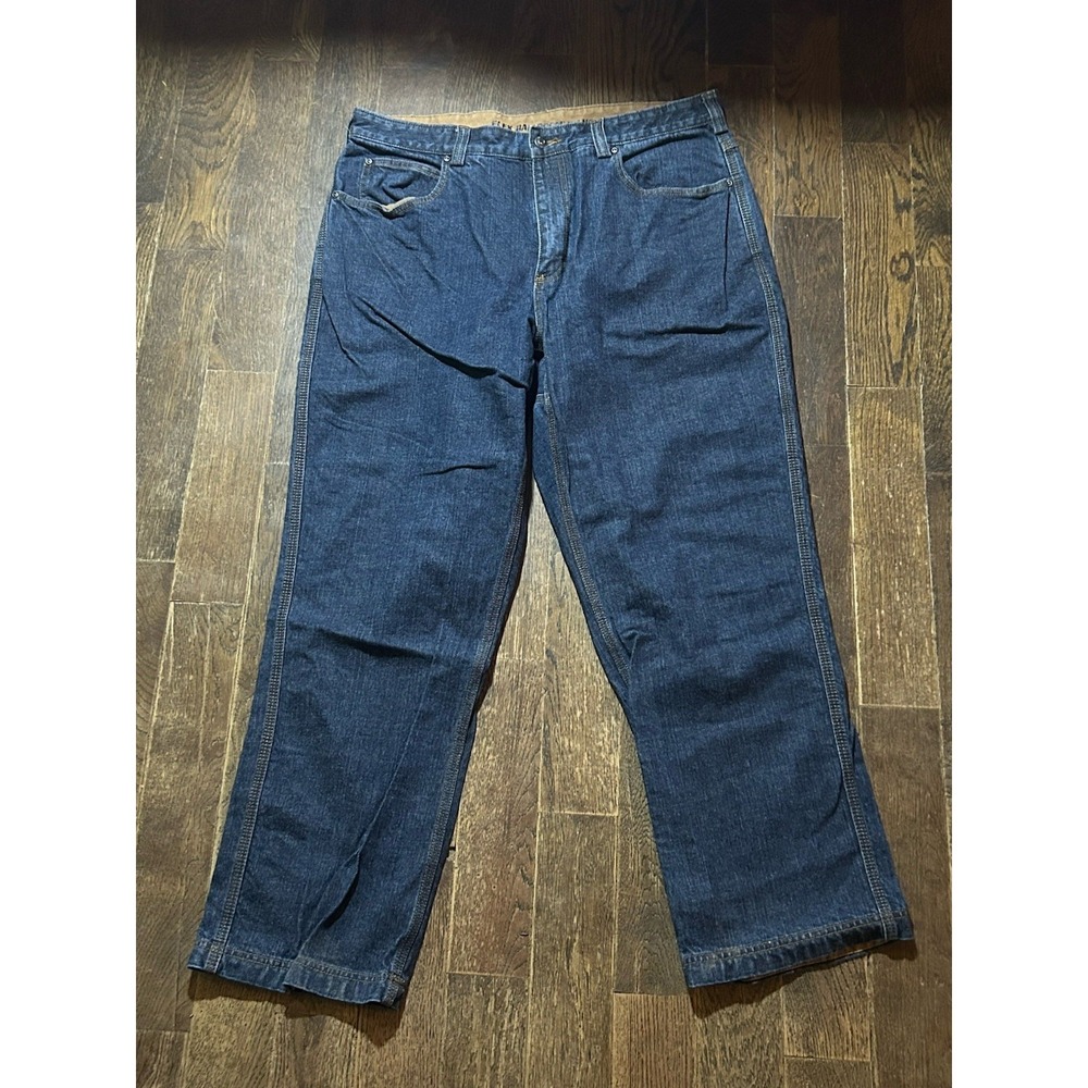 Duluth Trading Flex Ballroom Jeans Mens 38x30 Relaxed Fit Dark Blue Denim
